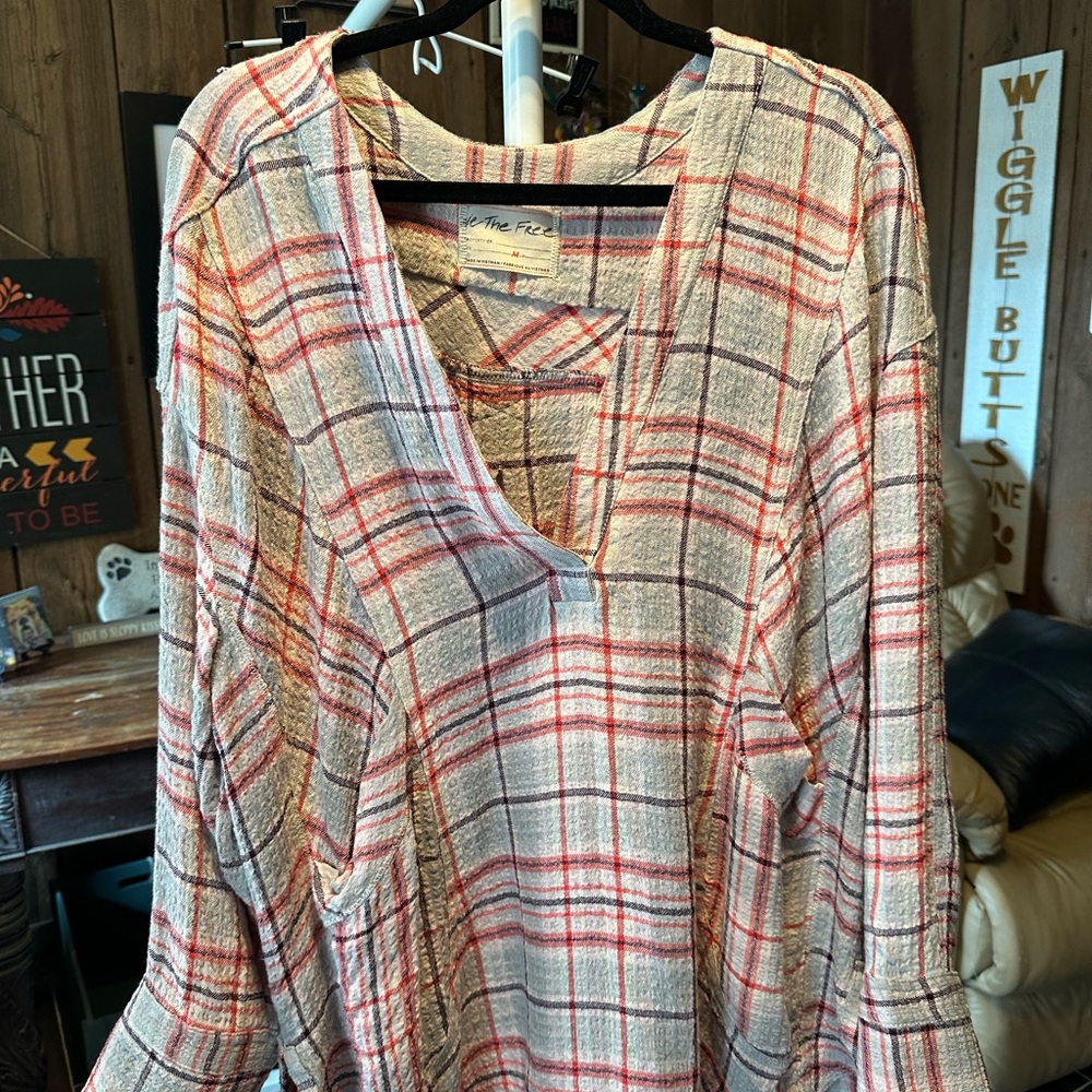 Free People Checkered Tunic in Red and Cream